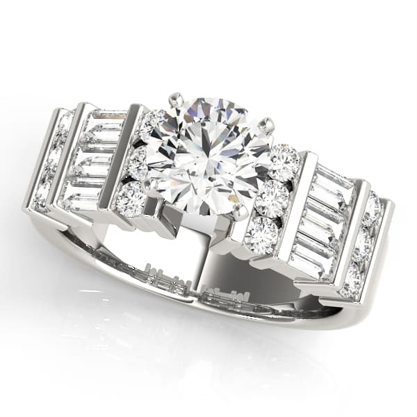 Alternating Round & Baguette Engagement Ring — style 81009 in 10k White Gold