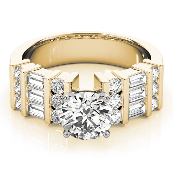Alternating Round & Baguette Engagement Ring, style 81009, On hand view in yellow gold