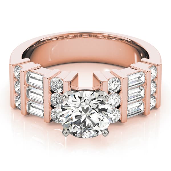 Alternating Round & Baguette Engagement Ring, style 81009, On hand view in rose gold
