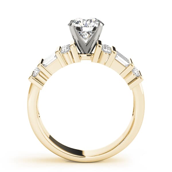 Alternating Round & Baguette Engagement Ring, style 81009, Side view in yellow gold