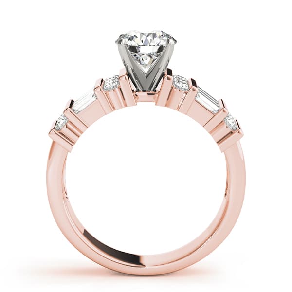 Alternating Round & Baguette Engagement Ring, style 81009, Side view in rose gold