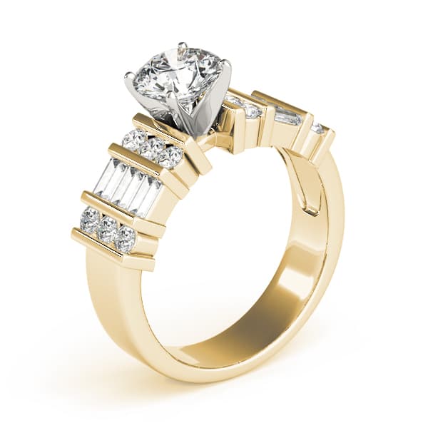 Alternating Round & Baguette Engagement Ring, style 81009, Top view in yellow gold