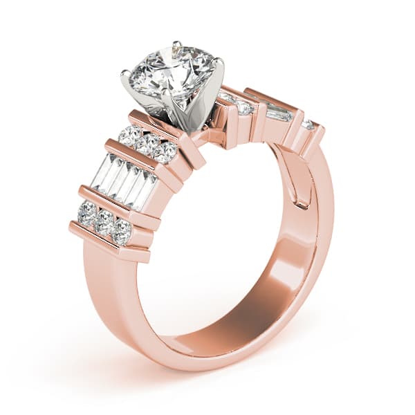 Alternating Round & Baguette Engagement Ring, style 81009, Top view in rose gold