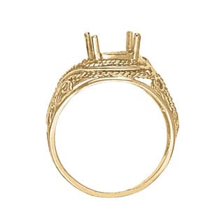 Oval Filigree Color Ring, Side view in white gold or platinum