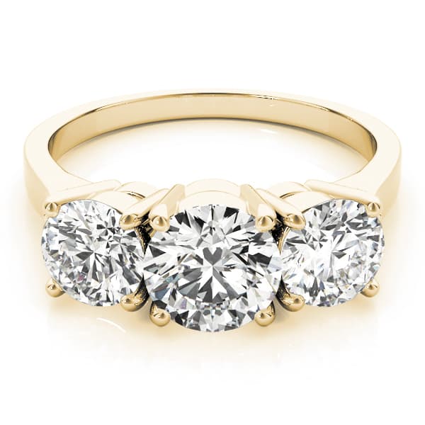 3-Stone Round Engagement Ring, style 81073, On hand view in yellow gold