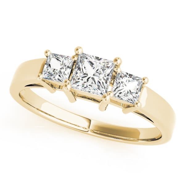 3 Stone Princess Engagement Ring, style 81172, Front view in yellow gold