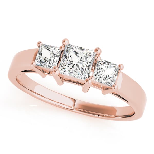 3 Stone Princess Engagement Ring, style 81172, Front view in rose gold