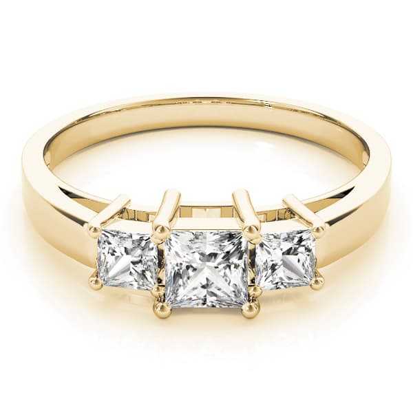 3 Stone Princess Engagement Ring, style 81172, On hand view in yellow gold