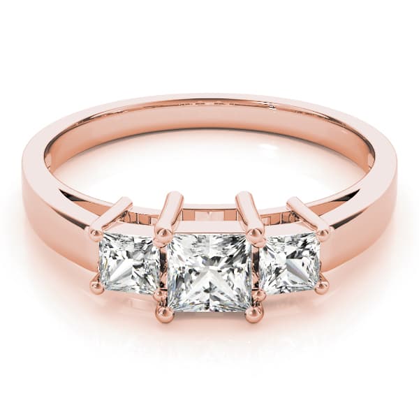 3 Stone Princess Engagement Ring, style 81172, On hand view in rose gold
