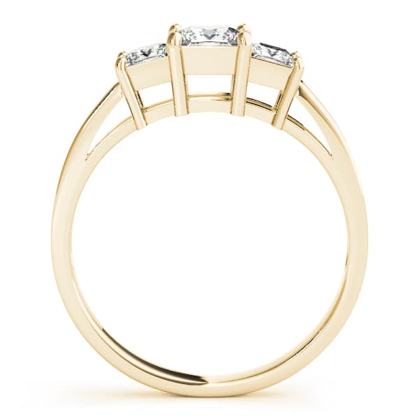 3 Stone Princess Engagement Ring, style 81172, Side view in yellow gold