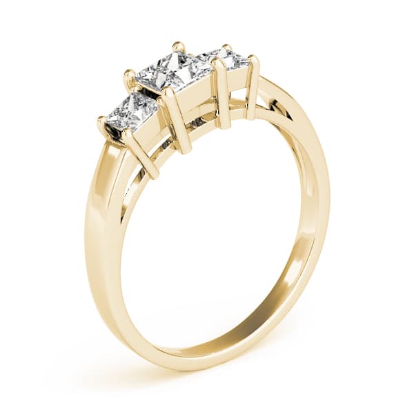 3 Stone Princess Engagement Ring, style 81172, Top view in yellow gold