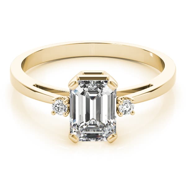 3-Stone Emerald Cut Engagement Ring, style 81330, On hand view in yellow gold