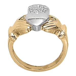 Religious Claddagh Fashion Ring, Side view in white gold or platinum