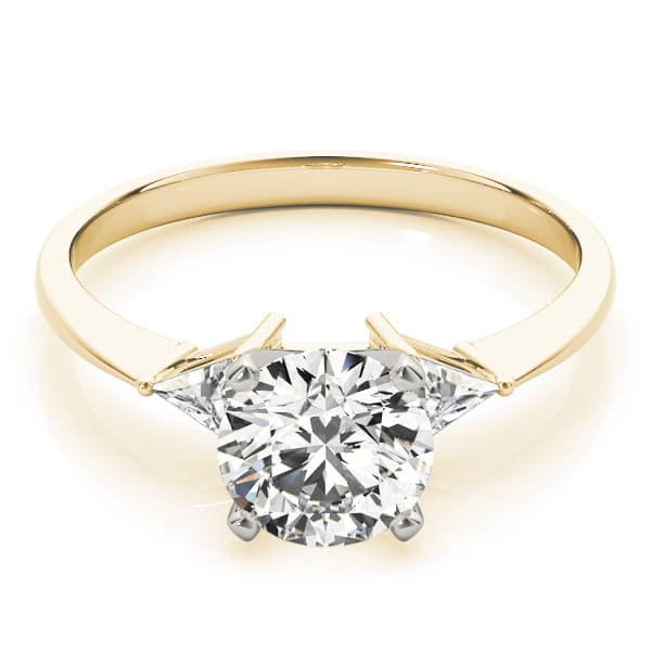 3-Stone Trillion Engagement Ring, style 81590, On hand view in yellow gold
