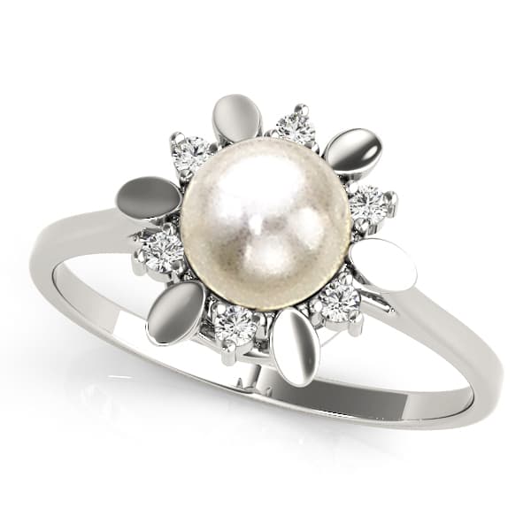 Pearl Gemstone Ring (0.06 ct. tw.), Front view in white gold or platinum