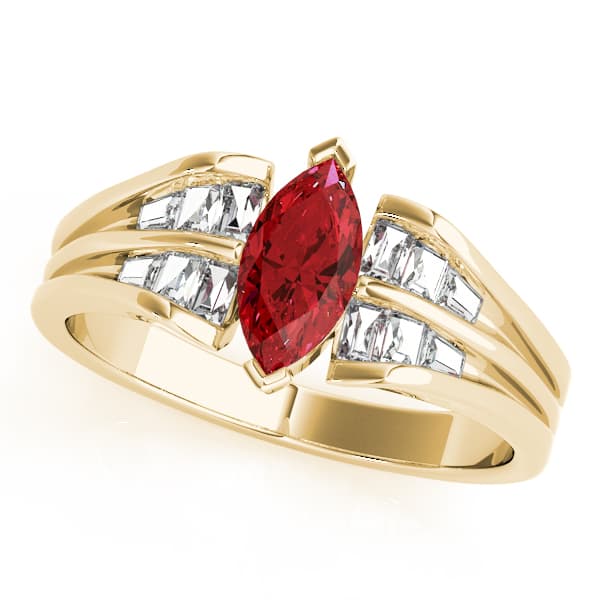 Marquise Gemstone Ring (3/8 ct. tw.), Front view in yellow gold