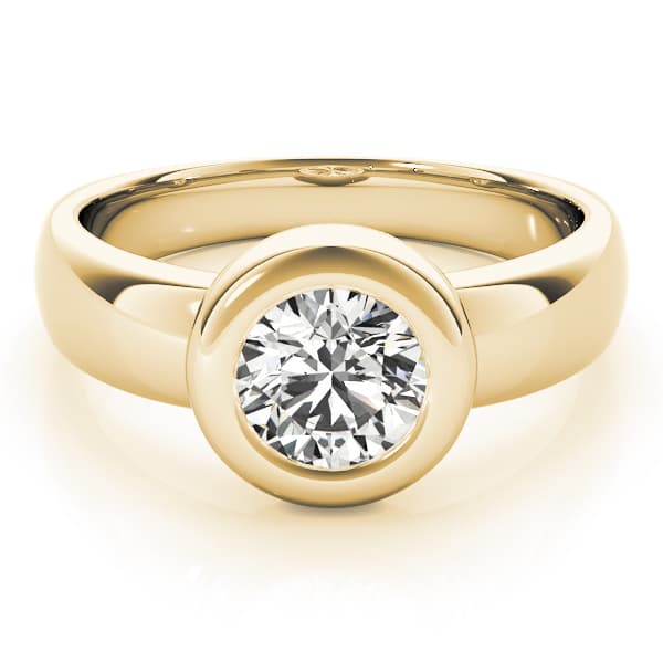 Solitaire Bezel Set Engagement Ring, style 81743, On hand view in yellow gold