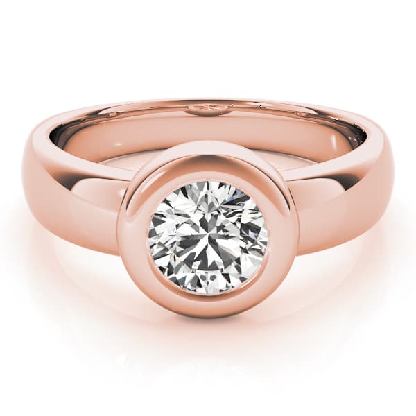 Solitaire Bezel Set Engagement Ring, style 81743, On hand view in rose gold