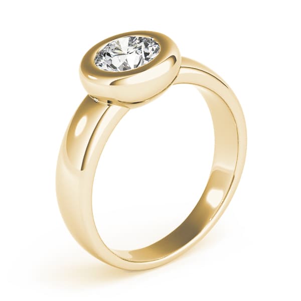 Solitaire Bezel Set Engagement Ring, style 81743, Top view in yellow gold