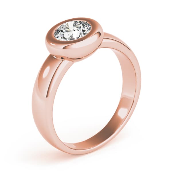 Solitaire Bezel Set Engagement Ring, style 81743, Top view in rose gold
