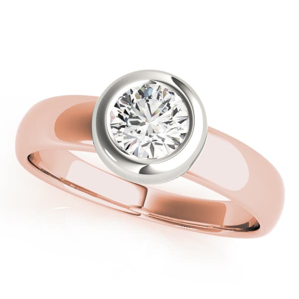 Solitaire Bezel Set Engagement Ring, style 81752, Front view in rose gold