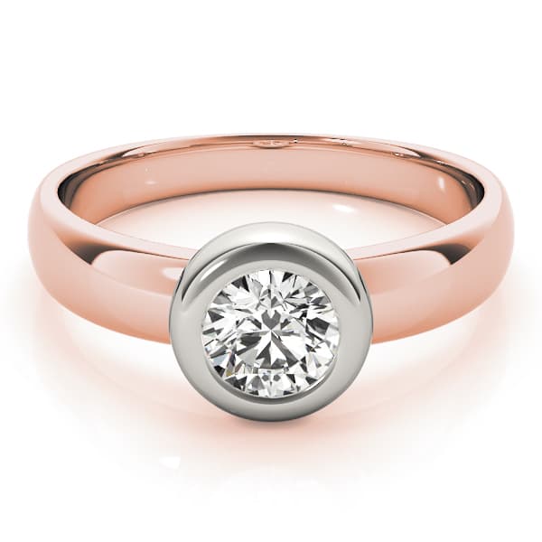 Solitaire Bezel Set Engagement Ring, style 81752, On hand view in rose gold