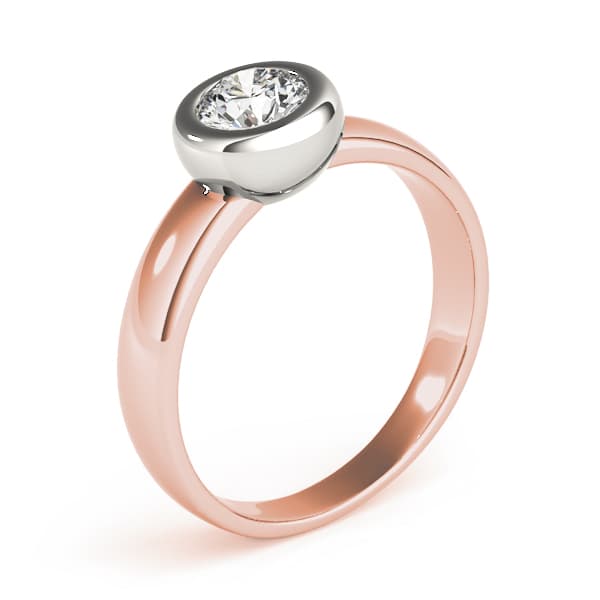 Solitaire Bezel Set Engagement Ring, style 81752, Top view in rose gold