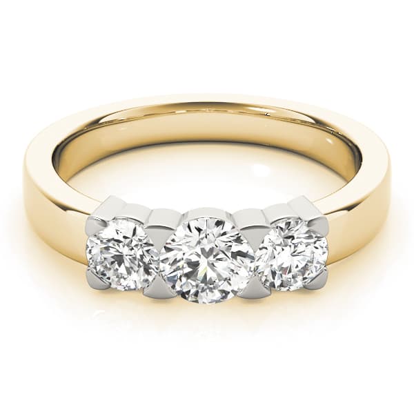 3-Stone Round Engagement Ring, style 81755, On hand view in yellow gold
