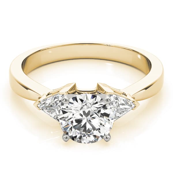 3-Stone Trillion Shape Engagement Ring, style 81785, On hand view in yellow gold