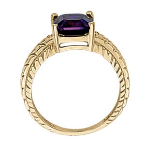 Emerald Engraving Color Ring, Side view in white gold or platinum