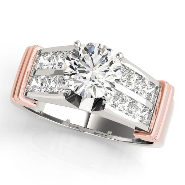 Channel Set Princess Cut Engagement Ring, style 81813, Front view in rose gold