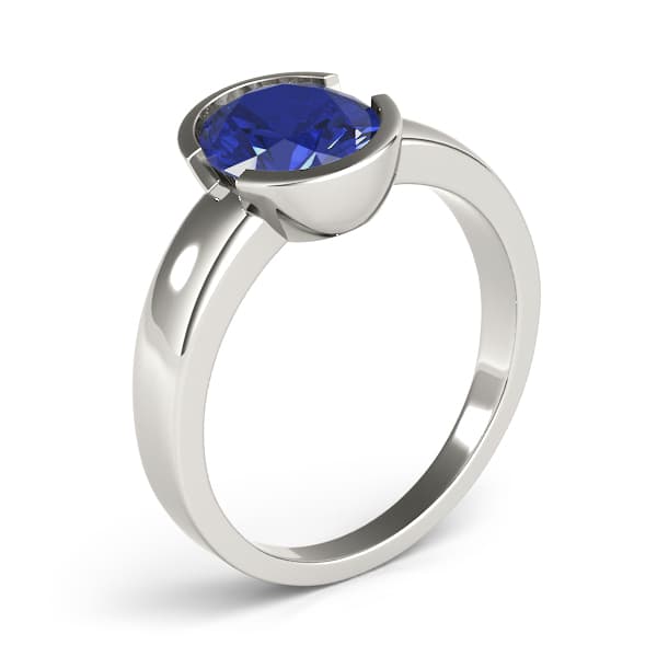 Oval Gemstone Ring, Angle view in white gold or platinum