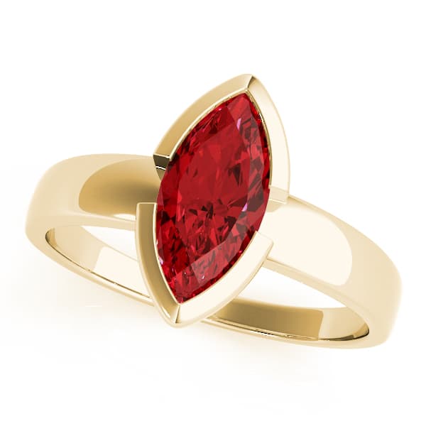 Marquise Gemstone Ring, Front view in yellow gold