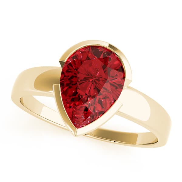 Pear Gemstone Ring, Front view in yellow gold