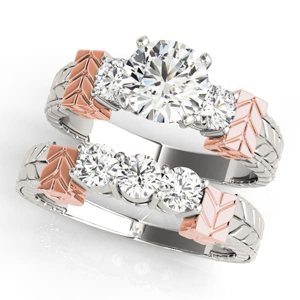 3 Stone Round Engagement Ring, style 81859, On hand view in rose gold
