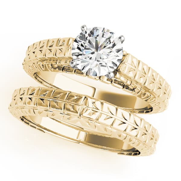 Vintage Filigree Solitaire Engagement Ring, style 81868, On hand view in yellow gold