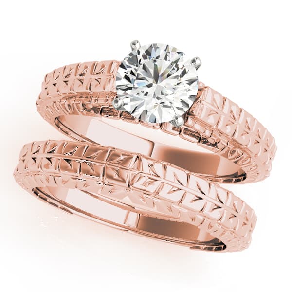 Vintage Filigree Solitaire Engagement Ring, style 81868, On hand view in rose gold