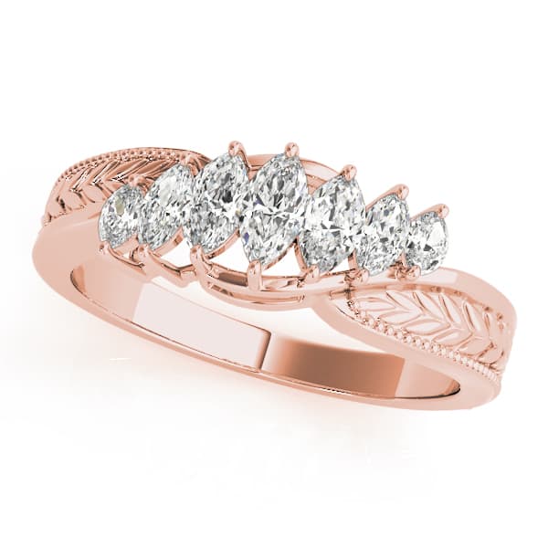Nature Inspired Filigree Milgrain Marquise Wedding Bands (0.43 ct. tw.), Front view in rose gold
