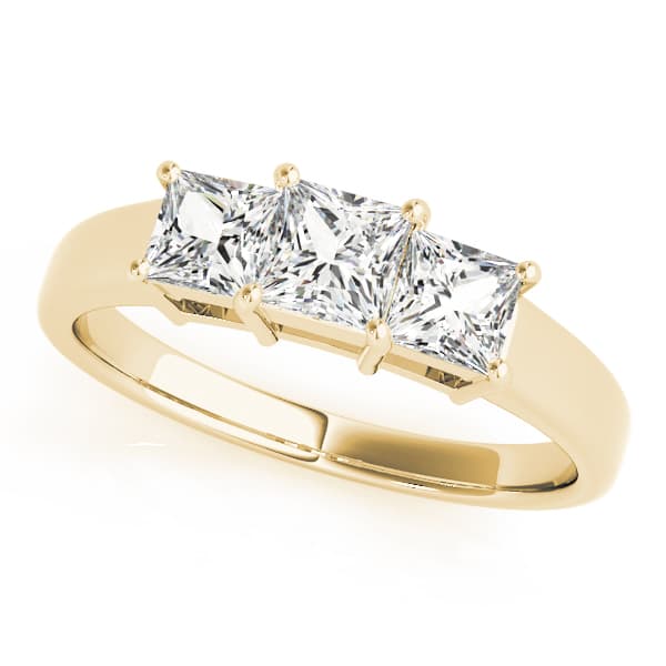 3-Stone Princess Cut Engagement Ring, style 81883, Front view in yellow gold