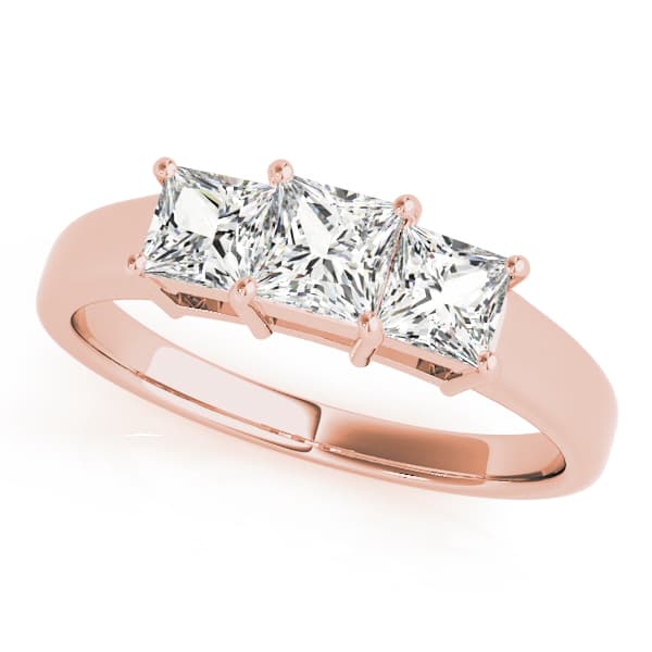 3-Stone Princess Cut Engagement Ring, style 81883, Front view in rose gold