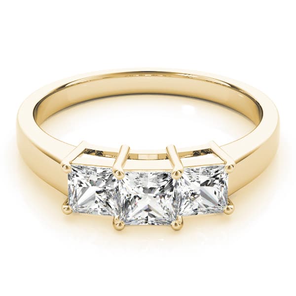 3-Stone Princess Cut Engagement Ring, style 81883, On hand view in yellow gold