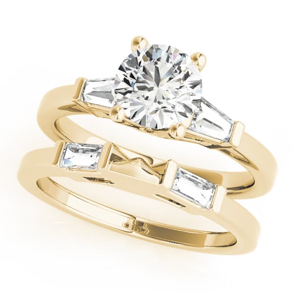 3-Stone Baguette Engagement Ring, style 81885, On hand view in yellow gold