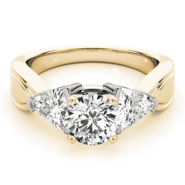 3 Stone Trillion Engagement Ring, style 81933, On hand view in yellow gold