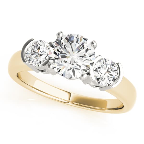 3-Stone Half Bezel Engagement Ring, style 81934, Front view in yellow gold