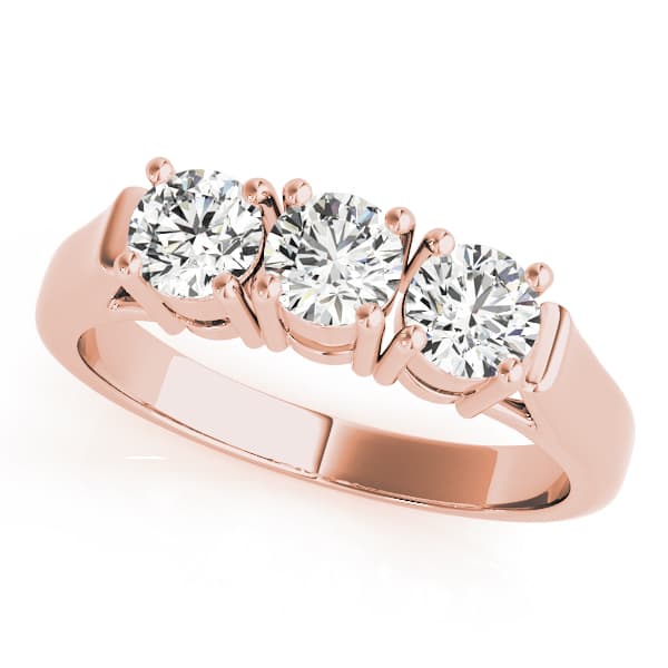 3-Stone Prong Set Wedding Bands, style 81977, Front view in rose gold