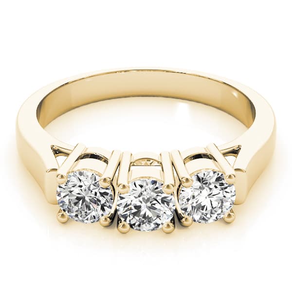 3-Stone Prong Set Wedding Bands, style 81977, On hand view in yellow gold