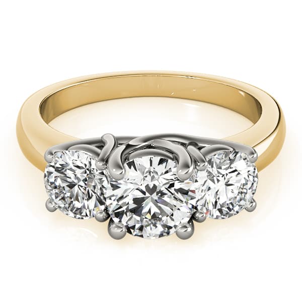 3-Stone Trellis Engagement Ring, style 81978, On hand view in yellow gold