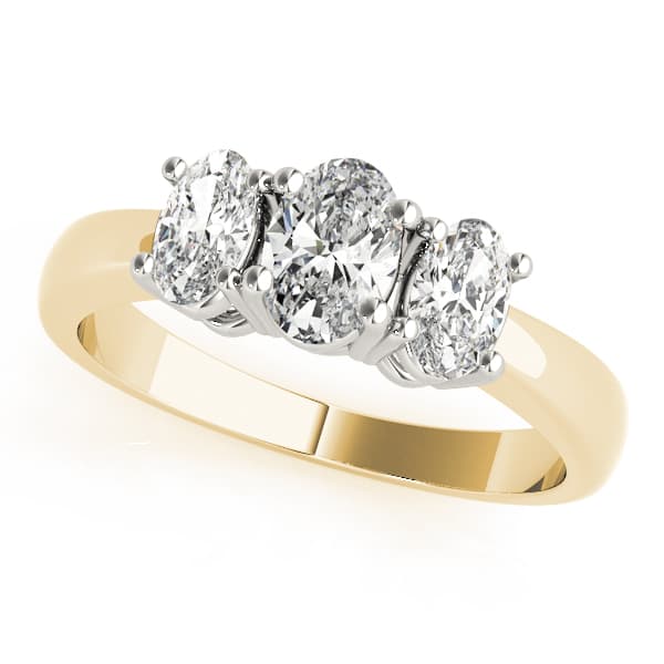 3-Stone Accented Oval Engagement Ring, style 81979, Front view in yellow gold
