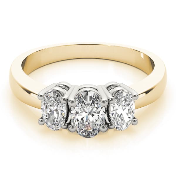 3-Stone Accented Oval Engagement Ring, style 81979, On hand view in yellow gold
