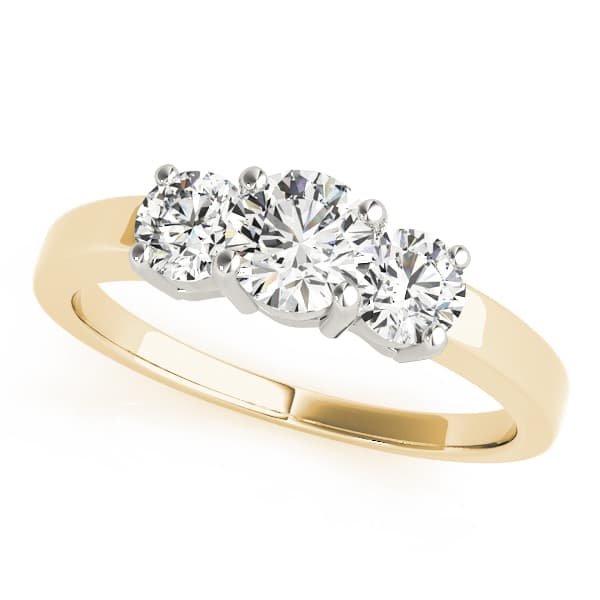 3 Stone Round Engagement Ring, style 81980, Front view in yellow gold